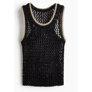 NWT Divided H&M Black Crochet Sequin Tank Top Vest XS